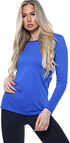 Ladies Womens Plain Long Sleeve Round Neck Top Basic T Shirt Layering Plus Sizes UK 8-26 (2XL (UK 20-22), Royal Blue)
