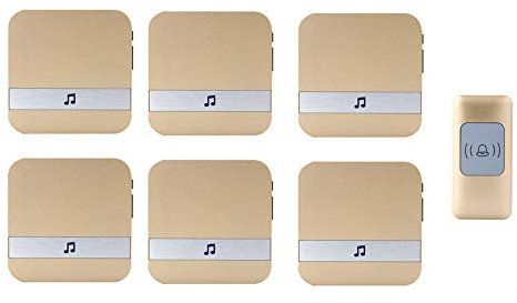 LWPCP Wireless Waterproof Doorbell, Universal Smart Door Chime 300M Operating Range Door Chime,1 Push Button+6 Receivers,52 Ringtones,4 Volume Levels,Gold