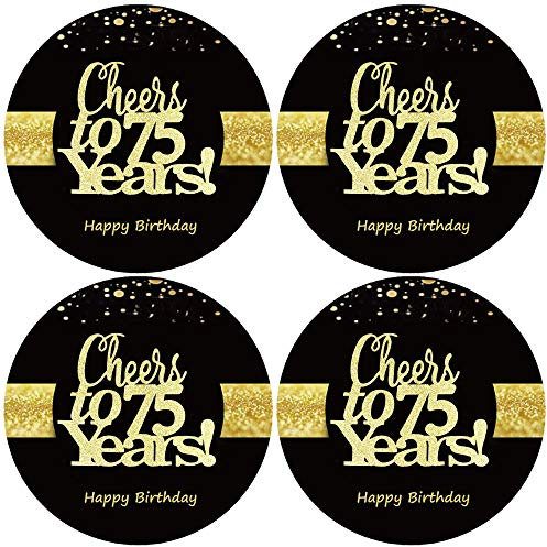 Sumerk 48 Stück Cheers to 75 Sticker große Flaschenaufkleber zum 75. Geburtstag Karten Versiegelungen 5 cm Runde Happy Birthday Party Favors Sticker