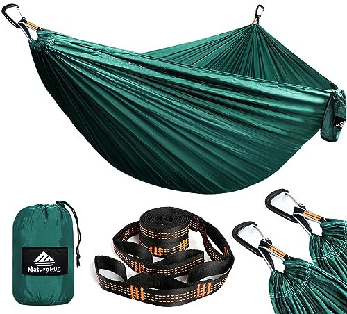 NATUREFUN Hamac Ultra-léger de Voyage Camping 300 kg Capacité de Charge,Respirante, séchage Rapide (300x200cm) | 2 x Mousquetons de qualités, 2 x Sangles Inclus | pour Jardin d'interieur/extérieur