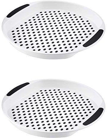 Homeshopa Set of 2 Anti-Slip Round Serving Trays, Non-Slip Top Bottom Plastic Dinner Drinks Tray with High Grip Rubber Surface, Easy Grip Handles, Food & Tea Serving Platters 40x4 CM(Black & Black)