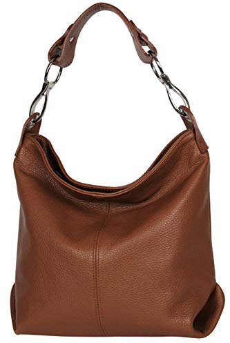 AmbraModa GL033 - Damen echt Ledertasche Handtasche Schultertasche Henkeltasche Beutel (Cognac)