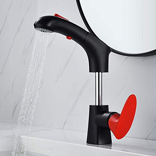 NMDCDH Kupfer Wasserhahn Waschbecken Wasserhähne heiß und kalt, Waschbecken Mischbatterie mit Pull-Down-Sprayer Küchenspüle Wasserhahn Wasser sparen, für Toilette und Waschbecken, schwarz