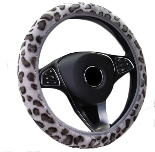 Universal Leopard Plüsch Lenkradhülle - Fell Lenkradbezug Winter Warme Lenkradabdeckung - Weiche Künstliche Wolle Lenkradschutz Lenkradschoner Auto Zubehör für 37-39 cm