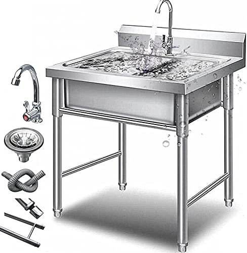 Professionnel Extérieur Évier De Jardin,Évier Inox De Cuisine 1 Bac Évier Sur Pieds En Acier Inox Anti-Eclaboussures Lavabo Pour Faire La Plonge Cuisine De Restaurants, Salle De Bain-0.8mm||60*60*80cm