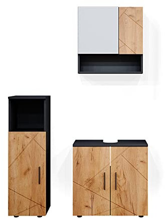 Vicco Badmöbel-Set Irma, Badezimmerschrank-Set, Anthrazit/Eiche, 3 Teile