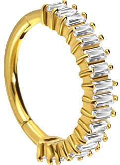 PIERCINGLINE Segmentring Clicker Chirurgenstahl EINGEFASSTE KRISTALLRECHTECKE Piercing Ohr Helix Conch Goldfarben 10 mm