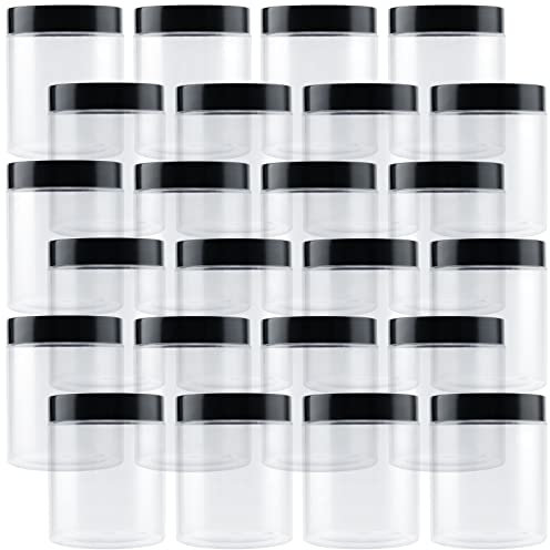 PINGEUI 24 Pack 250ml Clear Round Plastic Jars with Lid, BPA Free Wide Mouth Plastic Container, Empty Sample Storage Pot Jars for Slime, Food, Spices, Liquids, Crafts