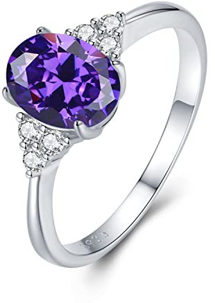 925 Sterling Silber Amethyst Ringe für Damen, Februar Geburtsstein Ring Lila Verlobungsring Hochzeitsring für Frauen Mädchen Größe 15.75