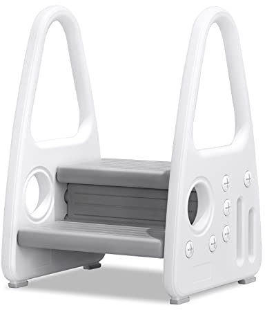 Aufun Tritthocker Kinder, 2 Stufen Trittschemel, Anti-Rutsch-Funktion, Perfekt für Kinderzimmer, Küche, Badezimmer oder Kleinkind Toiletten Training(Grau)