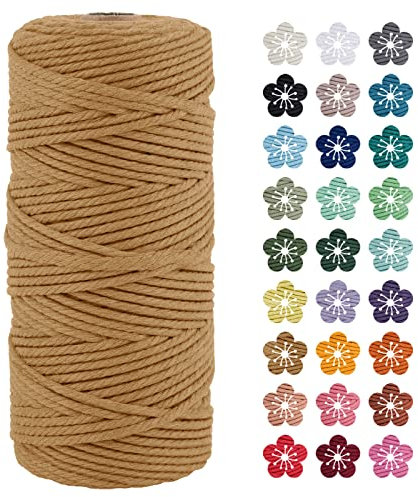 LEREATI Makramee Garn 3mm x 100m Kaffee Baumwollkordel Natur Baumwollseil Farbig Baumwollgarn, Macrame Cord 3mm für DIY Geflochten, Makramee Deko, Hängepflanze, Wandbehang, Vorhang