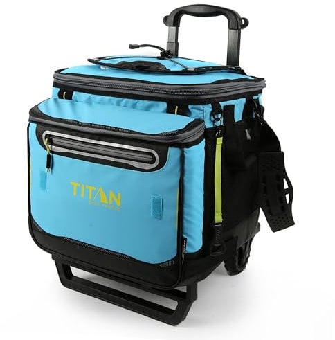 Arctic Zone Titan Deep Freeze Wheeled Cooler - 60 Can Rolling Cooler - Blue Lagoon - Cooler with Deep Freeze Insulation and Detachable All-Terrain Cart with Wheels