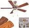 HOFSTEIN Deckenventilator Apiao, Deckenlampe aus Metall/MDF/Glas in Silber/Holzoptik/Braun/Hellbraun/Weiß, 1 x E27, mit Schnurschalter, wendbare Rotorblätter, Schwenkbar, Sommer- und Wintermodus
