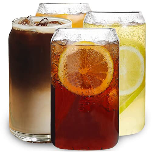 Bomvabe Juego de 4 Vasos Altos de 500 ml, Vasos de cóctel, Vasos para Beber en Forma de Lata, Vasos Gruesos de Coca Cola, Vaso en Forma de Lata para Café Helado, Batidos, Cerveza, Batidos