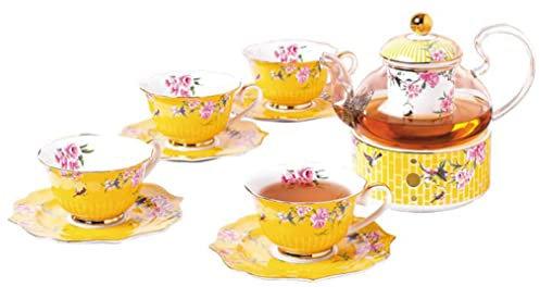 Eplze Tee-Set für 4 Personen, Keramik, Porzellan, Tee-Set für Nachmittagstee oder Heimdekoration, Gelb (Teeservice für 4 Stück)
