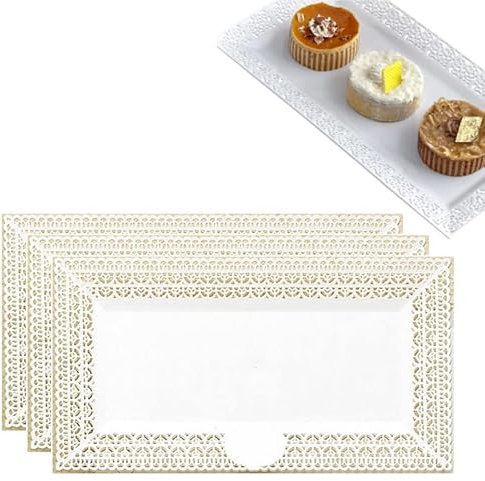 3 Pezzi,Vassoio trinato da 36x16 cm,Rettangolare, vassoi Bianchi in plastica, Prodotti in Italia, Presentazione per Pasticceria, Buffet, rosticceria, Alimenti, Dolci,Torte, rustici