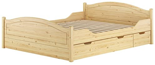 Erst-Holz®Massivholzbett Landhausstil 160x200 Doppelbett Futonbett Kiefer massiv Zubehör wählbar V-60.33-16Rollrost und Doppelbettkasten inkl.