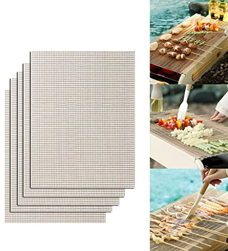 VISEKA Antihaftbeschichtung Grill-Netzmatte Satz von 5 Backmatte Wiederverwendbar Grillmatten zum Kochen von Gemüse, Fleisch auf dem Smoker 12 * 15.7inch