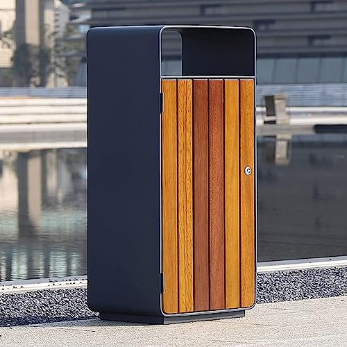 NOLLAM Poubelle Extérieur Poubelle D'extérieur Avec Couvercle Supérieur e Base Stable, Poubelle En Bois, Poubelle Commerciale En Acier Galvanisé De 55L Conteneur à Déchets