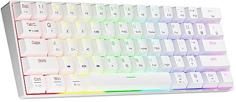 Newmen GM610 Clavier de Jeu mécanique 60% remplaçable à Chaud supplémentaires, rétroéclairé RVB, Touches programmables complètes pour Windows/Mac/Android (White/Red Switch)
