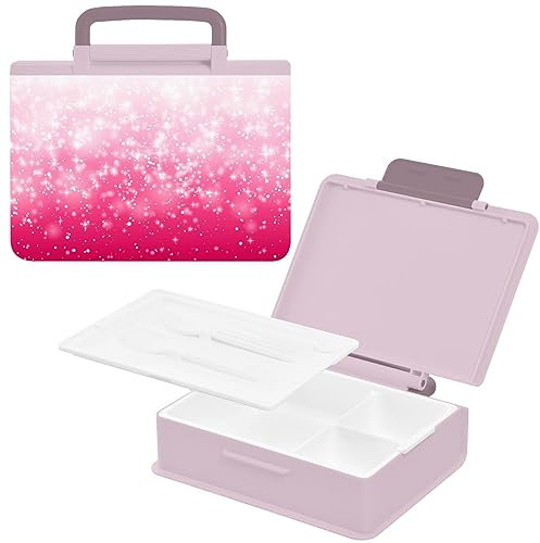 Kcldeci Bento Box Container Falling Snowsparkle Star Pink Glitter Bento Box Lunch Box Bento Box with Lunch Containers Meal Prep Lunch Box for Toddler/Kids/Adults