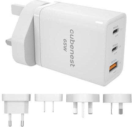 CubeNest 65W Reise PD Ladegerät, 2-Port USB C + USB A, PD 3.0, mit GaN Tech USB C Netzteil, Schnelles Laden, Kompatibel mit iPhone, MacBook, Tablet und mehr