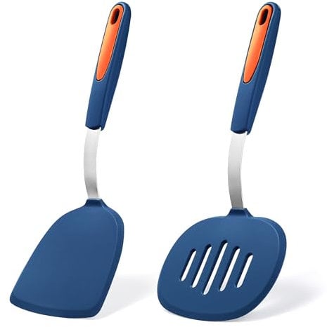 To encounter 2 Pieces Silicone Spatula Set, BPA Free Turner Spatulas, Heat Resistant Silicone Cooking Flipper for Eggs, Fish, Pancakes, Navy Blue