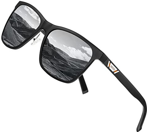 DUCO Unisex Metal Classic Polarised Sunglasses Mens with UV400 Protection for Outdoor Sports 3029H (Black Frame Silver Lens)