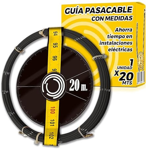 Guia Pasacables Profesional con Medidas Impresas de 4mm y 20 M de Cable - Pasacables Pared - Guía Cables con Medidas Impresas sobre la guía