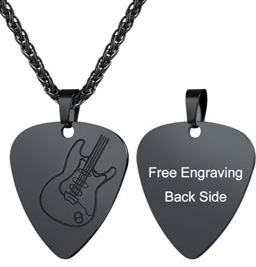 U7 Herren Männer Kette mit Plektron Anhänger Edelstahl Gitarre Deko Plektrum Halskette Schwarzkette Gravur Custom Musik Pendant Necklace Hip Hop Personalisiert Modeschmuck für Musikliebhaber