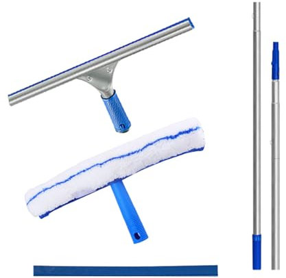 Fensterwischer Gummilippe 35cm, Wasserabzieher Ausdehnungslänge Verlängerungsstange bis zu 5.5m, Fensterputzer Ausziehbar für DuschtüR GroßE Fenster Fliesen Spiegel Haar Staub