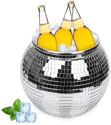 NQEUEPN Disco Ball Ice Bucket, Retro Beverage Cup Bucket for Drinks Cocktail Champagne Disco Ball Vase for Centerpieces Disco Party Decorations Bar Table Decor