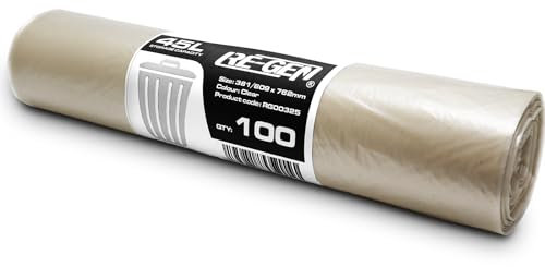 1 Roll | 100 Bags | RE-GEN 45L 10kg Load Clear Heavy Duty Bin Liners Refuse Sacks, Everyday, Office & Home Use | Industrial Strength Transparent Rubbish Bags 381/609 x 762mm