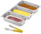 Morleos 3x Panierschalen + Gelbe Zange | GN 1/3 Edelstahl Metall Schalen je 32,5 x 17,6 x 6,5 cm | Volumen: 7,5 Liter | Panieren & Marinieren Fleisch, Schnitzel | 0,7 mm dick