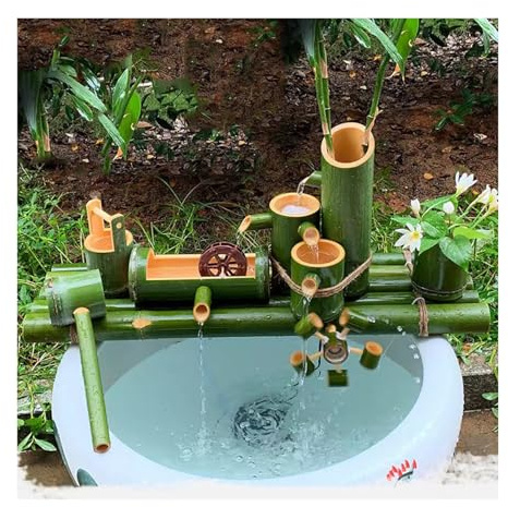 YYUINU Bambusrahmen Tropfenwagen Fließende Wasserlandschaft, Handgemachtes Hochwertiges Natürliches Bambus, Fischtank-Pool Umlaufwasserbrunnen, Aquarium Bonsai-Sauerstoff-Zirkulationsfilter,25CM