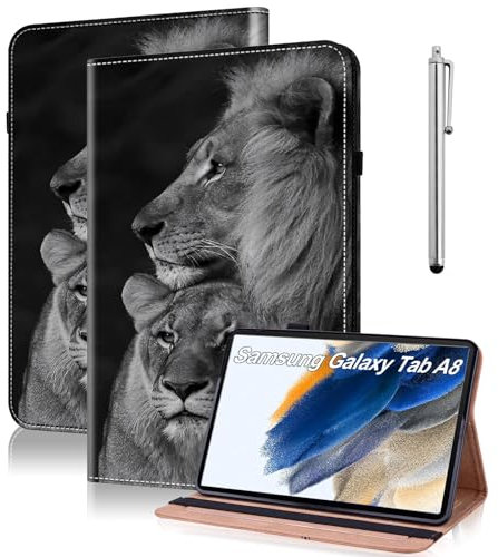 TUOLISG Custodia a libro per Samsung Galaxy Tab A8 2022/2021, in pelle PU, per Galaxy Tab A8 da 10,5, con supporto per penne, per tablet SM-X200/X205/X207, leone