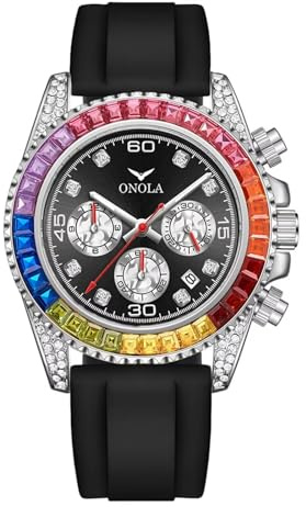 FORSINING Herrenuhr,Mode Farbe Diamant Zifferblatt Analoge Quarz Armbanduhr Silikonarmband Casual Business Herrenuhren Wasserdicht