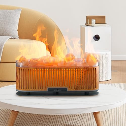Diffuser for Home Pure Himalayan Salt Lamp Flame Essential Oil Diffuser,Aromatherapy Diffuser Cool Mist Humidifier for Bedroom Office Auto Off Ultrasonic Quiet/LED Lights/Timing Set/200ml