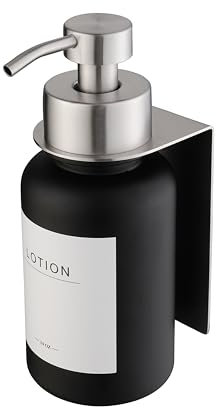 400ml Glas Seifenspender mit Wandhalterung Selbstklebend Edelstahl Pumpspender für Flüssigseife ohne Bohren (Schwarz/Silber)