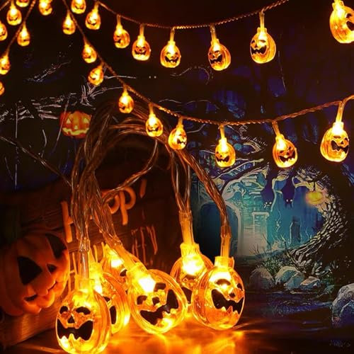 Liyade Halloween Lichterkette Batterie, kürbis Halloween Lichterkette Orange, 3M 20 LEDs Wasserdicht Lichterkette Batteriebetrieben Lichter Deko für Party Garten, Kinderzimmer, Innen (Warmweiß)