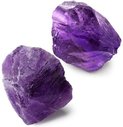 QINJIEJIE Amethyst Große Kristall Rohstein 2 Stück 100% Natursteine Kristalle Raw Amethyst Stein Premium Wasserstein für Meditation Reiki Dekosteine