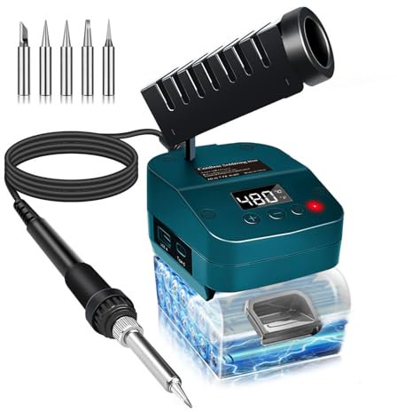 Saldatore senza fili per batteria Bosch da 18 V, riscaldamento rapido, stazione di saldatura digitale LCD con porte di ricarica USB e di tipo C, set di saldatore regolabile portatile per fai da te