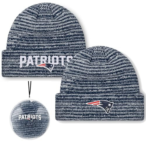 FOCO NFL Strickmütze für Erwachsene, offizielles Lizenzprodukt, für kaltes Wetter, mit Bündchen, transparent, Ball-Ornament, New England Patriots, Einheitsgr��e