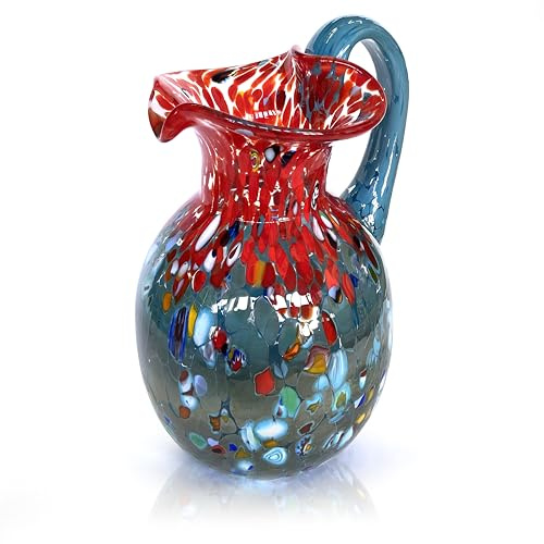 MAZZEGA ART & DESIGN - Carafe ÉDITION SPÉCIALE en verre soufflé et travaillée à la main, réalisée sur l’île de Murano - Les Couleurs de Murano - Modèle VÉRONAIS Fabriqué en Italie (1, ROUGE-TURQUOISE)