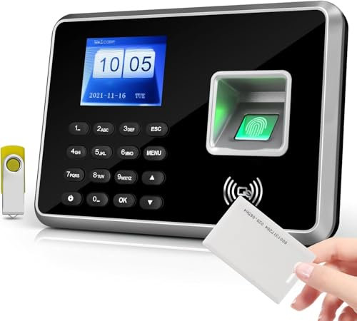 Bisofice A2 Zeiterfassung für Kleinbetriebe, Stempeluhr Zeiterfassung Mitarbeiter, Speichern Sie1000 Fingerabdruck, 1000 Ausweis, 1000 Passwort, mit U-Disk, 1 Ausweis, Deutsche Systemsprache