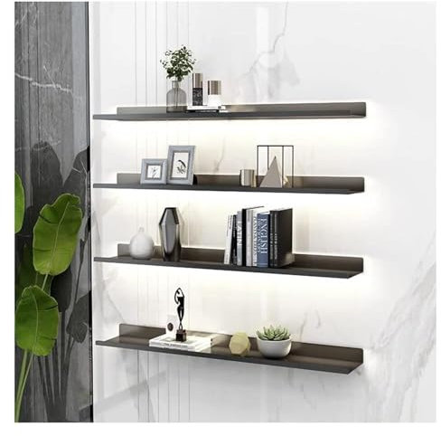Schwebendes Regal, schwebende Regale, an der Wand montiert, eingebautes LED-Licht, lichtemittierende Metallregale, kreatives Wanddisplayregal, Fallschutz für die Eingangsbar (schwarz, 150 x 20 x 6 cm)