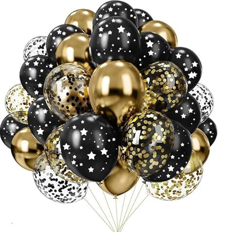Aapxi Luftballons Schwarz Gold 50 Stück Geburtstagsdeko Schwarz Gold 12 Zoll Luftballons mit Konfetti und Girlande Partydeko für Geburtstag Hochzeit Kinder Jungen und Erwachsene