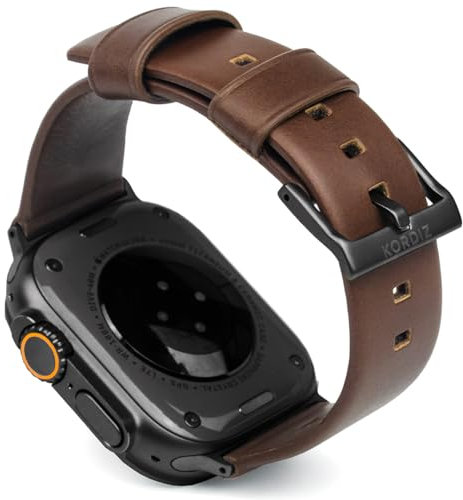 KORDIZ Moderno cinturino in pelle | Cinturino in pelle compatibile con Apple Watch Ultra & ULTRA 2 49 mm | Elegante e durevole minimalista per il tuo polso | Robusta patina (Ultra Black (49 mm) |