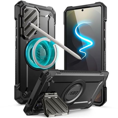 SUPCASE für Samsung Galaxy S25 Ultra Hülle mit Kameraschutz (UBMag XT), [S Pen Friendlich] [Kompatibel mit MagSafe] Düne Case Schutzhülle Magnetisch Handyhülle mit Ständer für S25 Ultra (Schwarz)