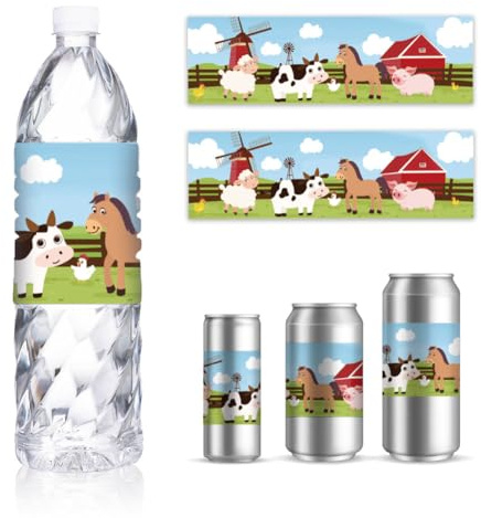 GOMAKERER 30 Blatt Wasserflaschenetiketten Cow Ranch Themen Wraps Aufkleber Personalisierte Wasserdichte Wasserflasche Aufkleber Etiketten Dekorationen Für Wasserflasche 216x64mm